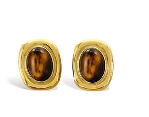 Tiger Eye Inspired Stud Earrings Gold Plated Oval Statement Earrings